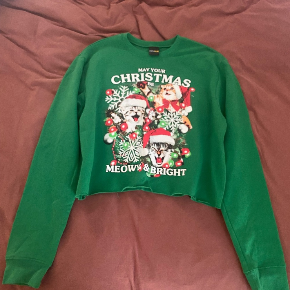 Cat Christmas sweatshirt - cropped and it sings!